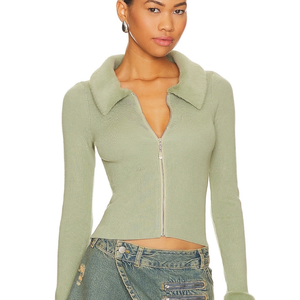 More To Come - Natalie Knit Zip Cardigan Sage (WORN ONCE) - Size Small